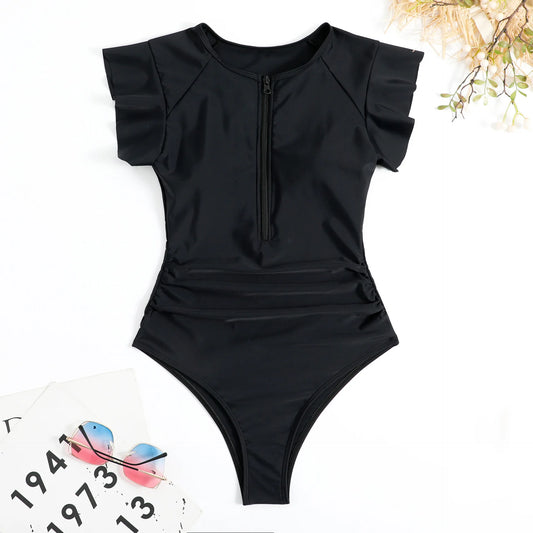 New Fashion Short Dress One-piece Swimsuit Zipper Swimsuit Sexy Bikini Women's Thickened Printed Swimming Beach Wear Summer