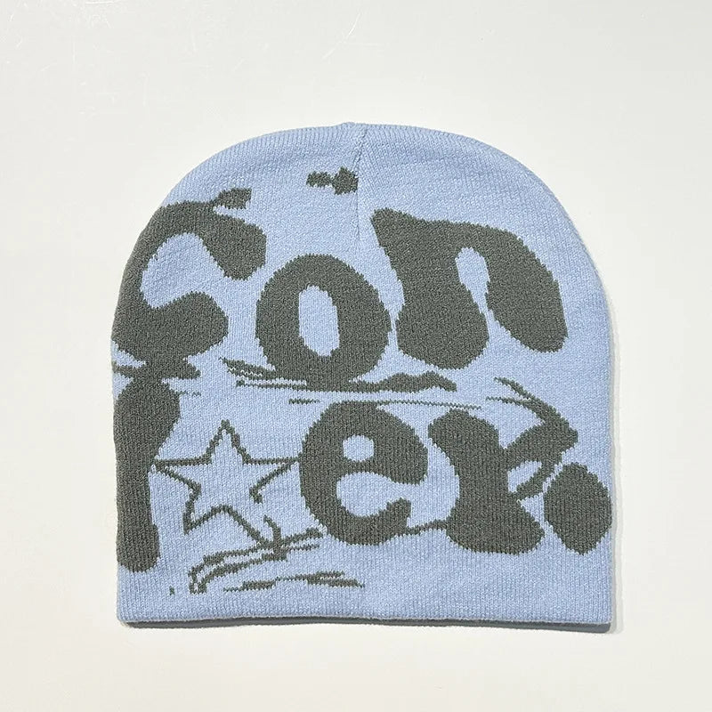 Fashion Women Men Warm Knitted Beanie Hat Letter Print Cap Autumn Winter Female Beanie Warm Bonnet Casual Cap Drop shipping