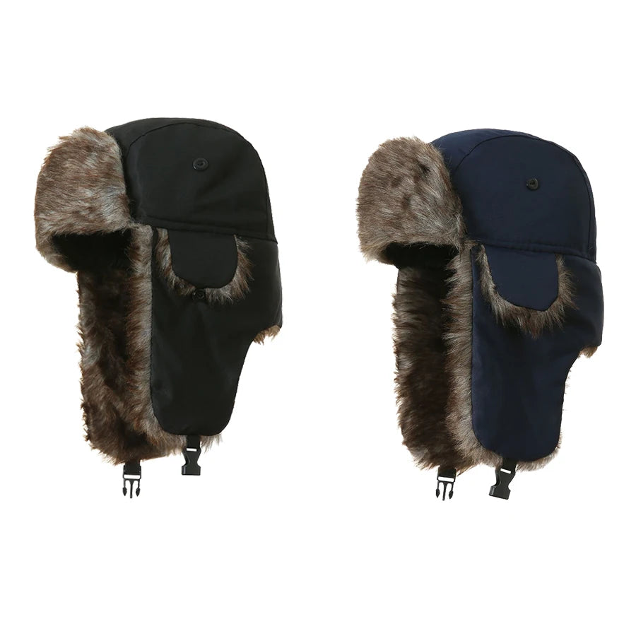 Unisex Warm Mens Women Trapper Cap Aviator Trooper Earflap Winter Flaps Ski Hat New Bomber Hats Russian Ski Hat Faux Fur Hats