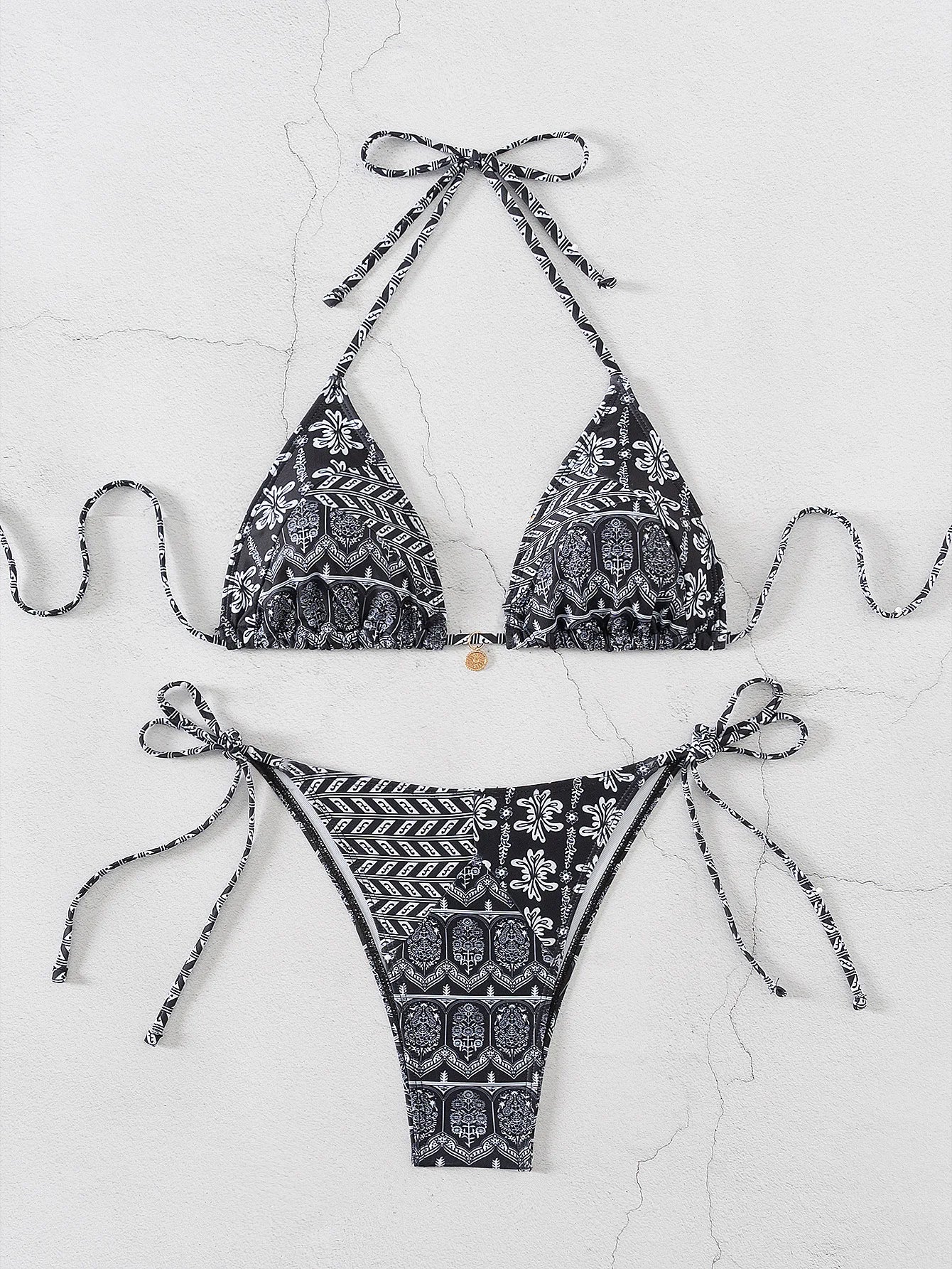 2026 New Women's Bikini Set Adjustable Tie Side Bandage Swimwear High-End Sexy Two-Piece Bathing Suit Summer Beach Push Up