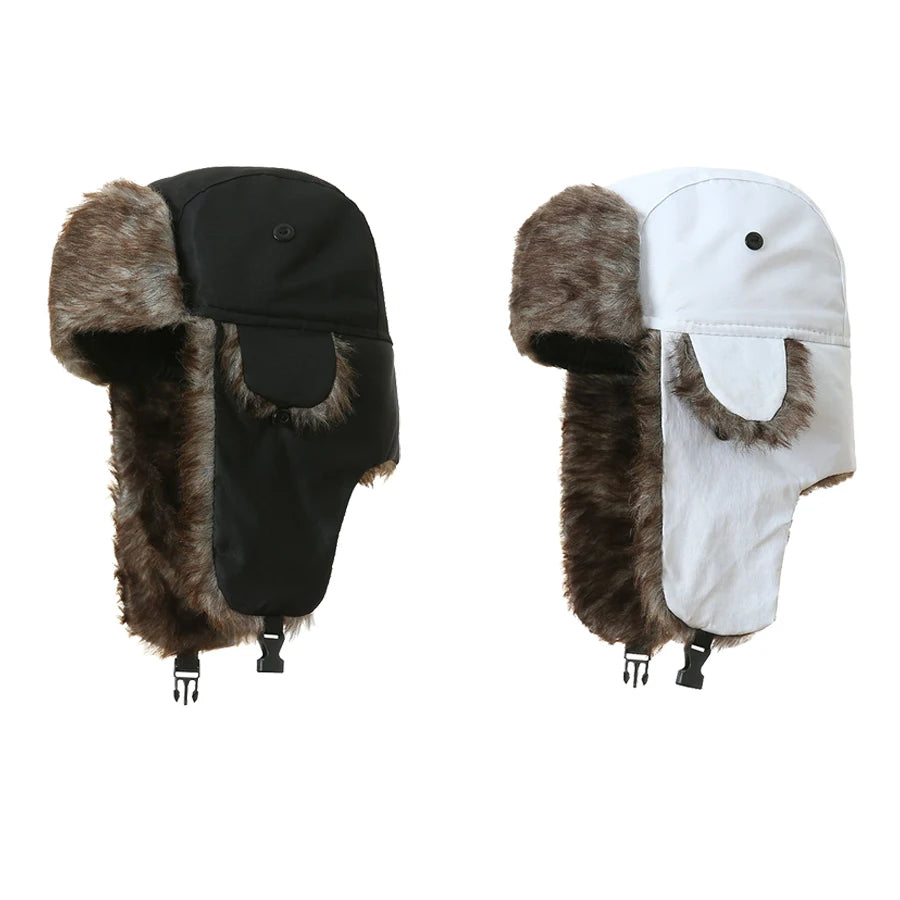 Unisex Warm Mens Women Trapper Cap Aviator Trooper Earflap Winter Flaps Ski Hat New Bomber Hats Russian Ski Hat Faux Fur Hats