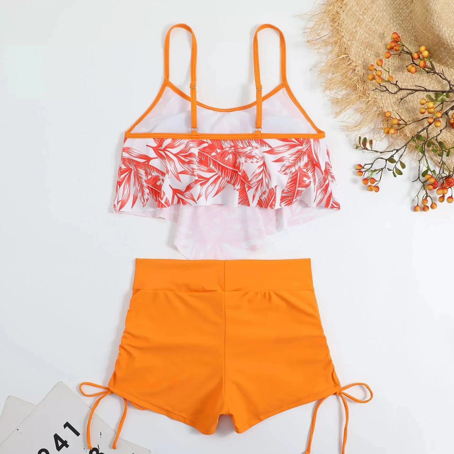 2025 New Sexy Swimwear High Waist Two Piece Bikini Leaf Print Swimsuit Tight Sling Beachwear Summer Women's Seaside Bathing Suit