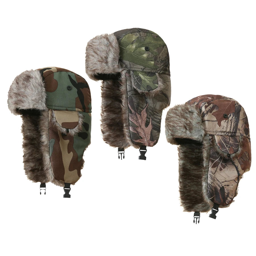 High Quality Windproof Winter Hooded Hats Thickened Camouflage Outdoors Balaclava Ear Protection Warm Snow Cap for Men Women