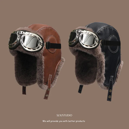 Winter Women Men's Trapper Aviator Trooper Earflap PU Leather Warm Russian Waterproof Ski Hat Bunker Cap Warm Ear Protectors Hat