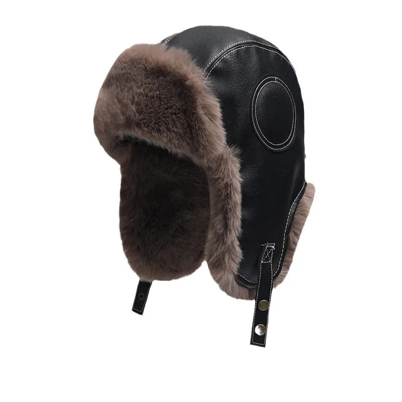Winter Women Men's Trapper Aviator Trooper Earflap PU Leather Warm Russian Waterproof Ski Hat Bunker Cap Warm Ear Protectors Hat