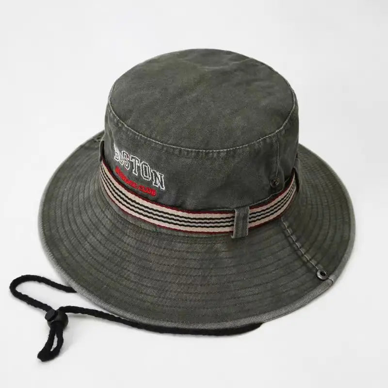 Summer Men Bucket Hat Outdoor Washed Cotton UV Protection Wide Brim Panama Safari Hunting Hiking Hat Adjustable Sunscreen Cap
