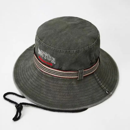 Summer Men Bucket Hat Outdoor Washed Cotton UV Protection Wide Brim Panama Safari Hunting Hiking Hat Adjustable Sunscreen Cap