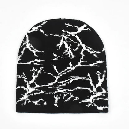 New Knitted Beanies Hat Black White Geometry Print Winter Warm Ski Hats Skullies Caps Soft Elastic Cap Sport Bonnet Men Women