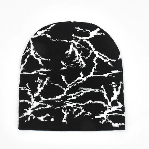 New Knitted Beanies Hat Black White Geometry Print Winter Warm Ski Hats Skullies Caps Soft Elastic Cap Sport Bonnet Men Women