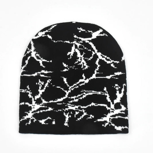 New Knitted Beanies Hat Black White Geometry Print Winter Warm Ski Hats Skullies Caps Soft Elastic Cap Sport Bonnet Men Women