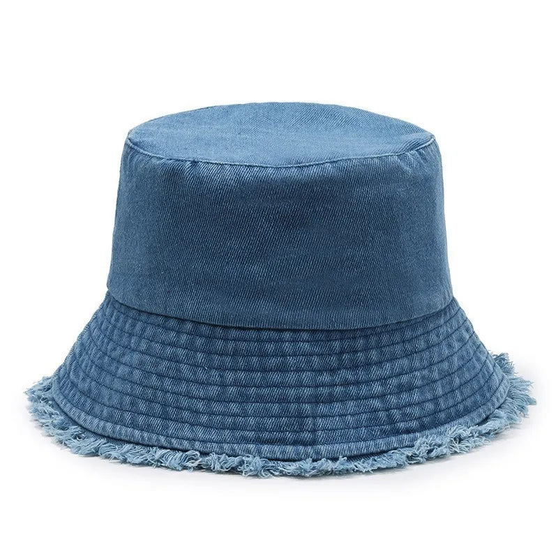 Washed Denim Embroidery Letter Fisherman Hat Children Spring Summer Jeans Korean New Bucket HatLuxury Brand Sun Hat Cap