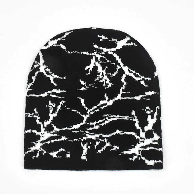 New Knitted Beanies Hat Black White Geometry Print Winter Warm Ski Hats Skullies Caps Soft Elastic Cap Sport Bonnet Men Women